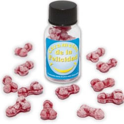 DIABLO PICANTE - BOTE 12 CARAMELOS DE LA FELICIDAD FORMA PENE FRESA-CEREZA