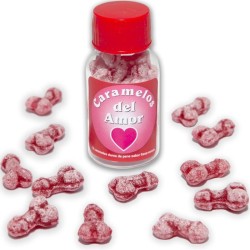 DIABLO PICANTE - 12 CARAMELOS DEL AMOR FORMA PENE FRESA-CEREZA