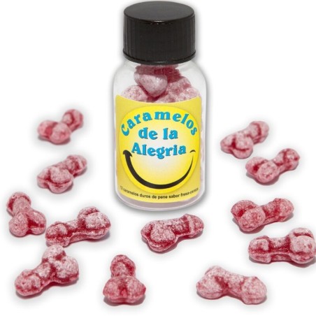 DIABLO PICANTE - 12 CARAMELOS DE LA ALEGRÍA FORMA PENE FRESA-CEREZA