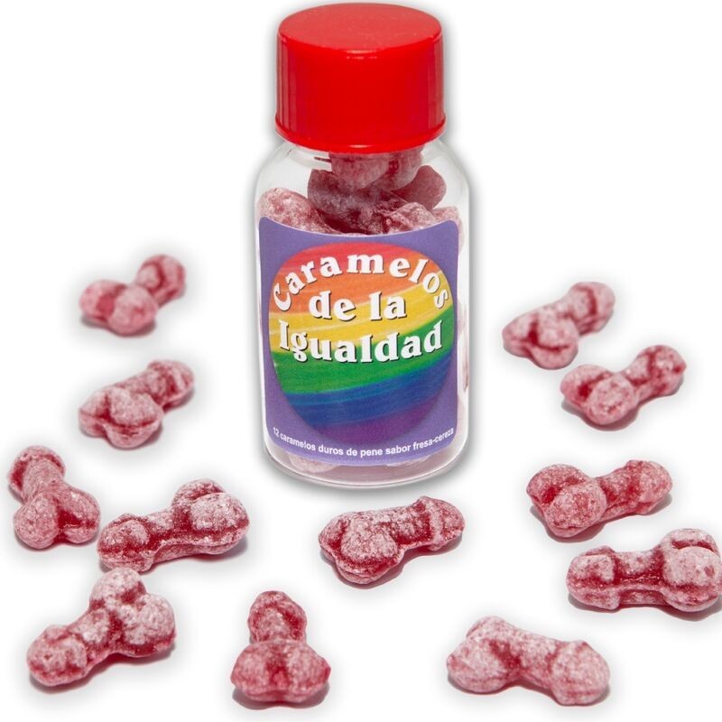 DIABLO PICANTE - 12 CARAMELOS DE LA IGUALDAD FORMA PENE FRESA-CEREZA