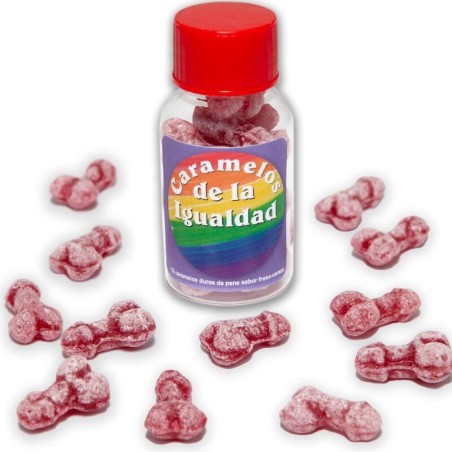 DIABLO PICANTE - 12 CARAMELOS DE LA IGUALDAD FORMA PENE FRESA-CEREZA
