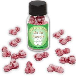 DIABLO PICANTE - 12 CARAMELOS DE LA SUERTE FORMA PENE FRESA-CEREZA