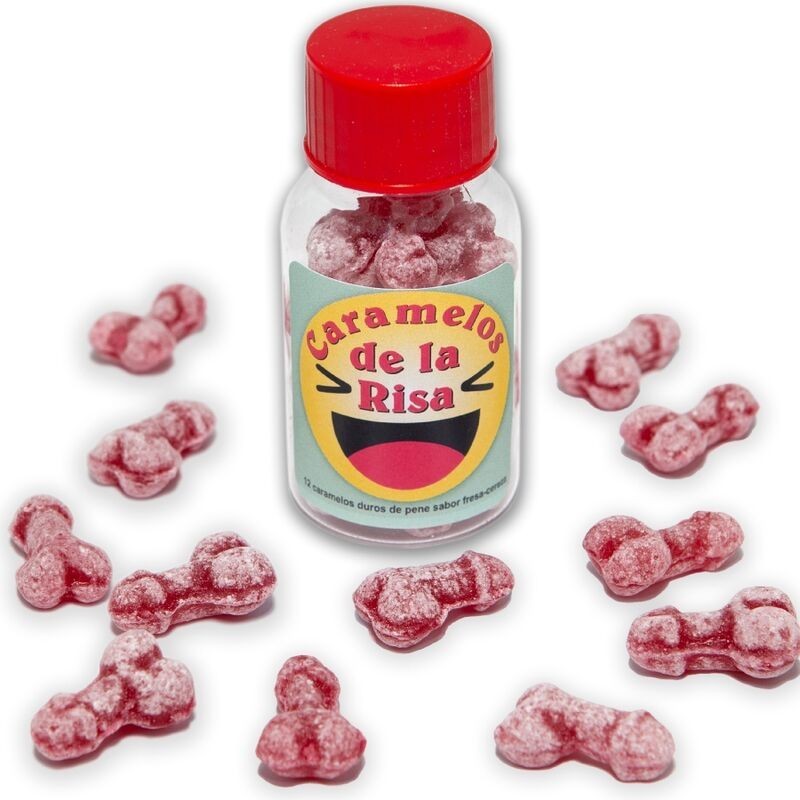 DIABLO PICANTE - 12 CARAMELOS DE LA RISA FORMA PENE FRESA-CEREZA