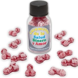DIABLO PICANTE - 12 CARAMELOS DE LA SALUD-DINERO-AMOR FORMA PENE FRESA-CEREZA