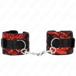 KINK - MUÑEQUERAS CORTAS DE ENCAJE TERCIOPELO Y UNIÓN DE NYLON ROJO-NEGRO 23 X 6.5 CM