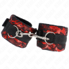 KINK - MUÑEQUERAS CORTAS DE ENCAJE TERCIOPELO Y UNIÓN DE NYLON ROJO-NEGRO 23 X 6.5 CM