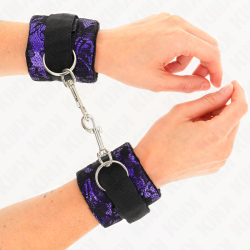 KINK - MUÑEQUERAS CORTAS DE ENCAJE TERCIOPELO Y UNIÓN DE NYLON VIOLETA-NEGRO 23 X 6.5 CM