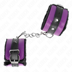 KINK - MUÑEQUERAS FORRADAS PREMIUM NEGRO CON CORREA VIOLETA - NEGRO AJUSTABLE 17-29 CM X 6 CM