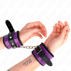 KINK - MUÑEQUERAS FORRADAS PREMIUM NEGRO CON CORREA VIOLETA - NEGRO AJUSTABLE 17-29 CM X 6 CM