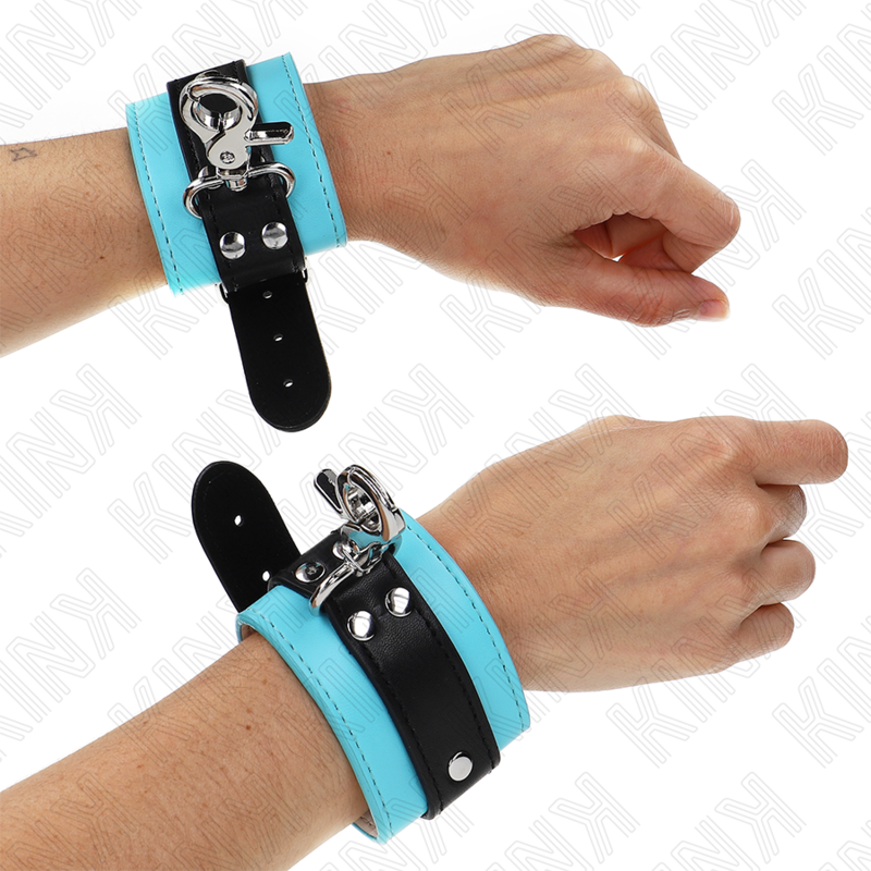 KINK - MUÑEQUERAS CON CIERRE PREMIUM NEGRO - AZUL AJUSTABLE 21-28 CM X 5.5 CM