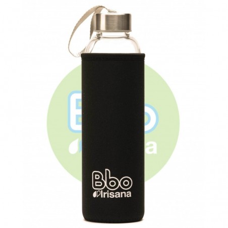 BOTELLA BBO NEGRO BOROSILICATO CON NEOPRENO 550 ml.  IRISANA