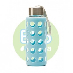 BOTELLA BBO AZUL BOROSILICATO CON SILICONA 300 ml.  IRISANA
