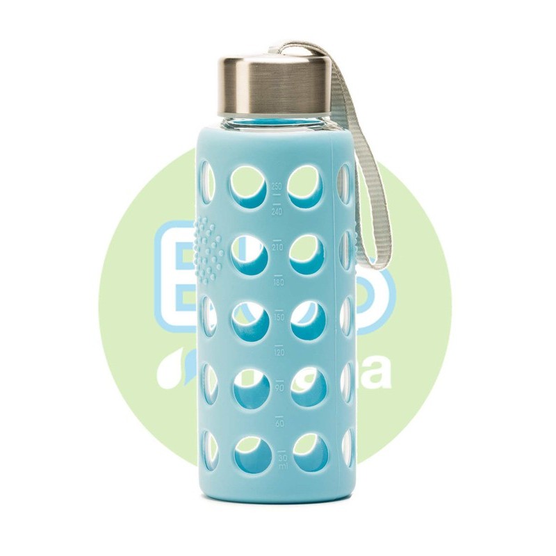 BOTELLA BBO AZUL BOROSILICATO CON SILICONA 300 ml.  IRISANA