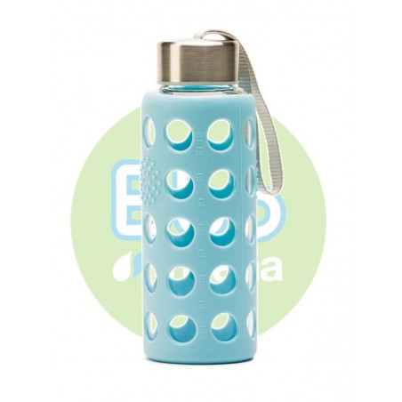 BOTELLA BBO AZUL BOROSILICATO CON SILICONA 300 ml.  IRISANA
