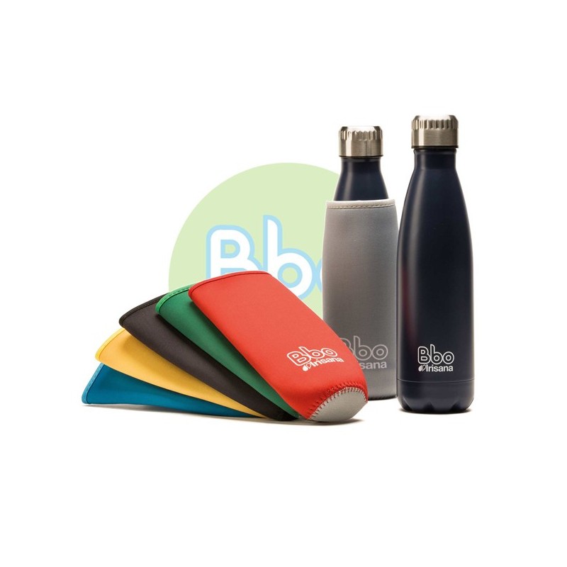 BOTELLA BBO TERMO ACERO INOXIDABLE 500ML AZUL y  FUNDA IRISANA