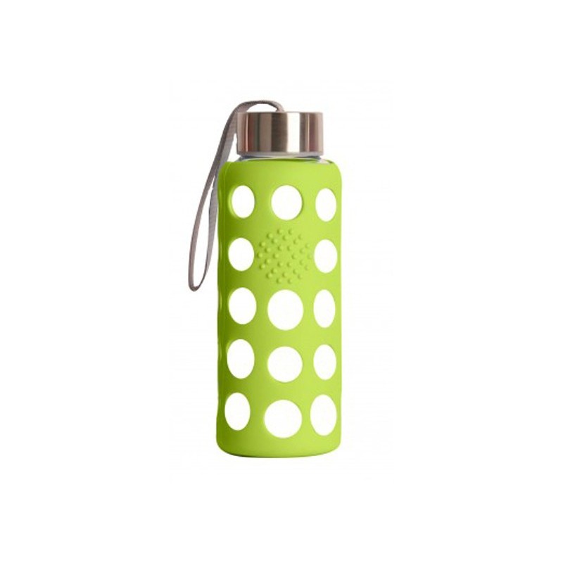 BOTELLA BBO VERDE BOROSILICATO CON SILICONA 300 ml.  IRISANA