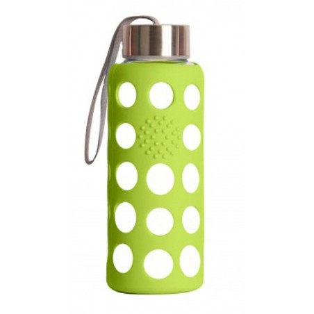 BOTELLA BBO VERDE BOROSILICATO CON SILICONA 300 ml.  IRISANA