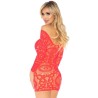 LEG AVENUE - MINI VESTIDO DE ENCAJES MANGA LARGA ROJO TALLA ÚNICA
