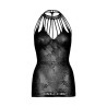 LEG AVENUE - MINI VESTIDO DE ENCAJE CON ABERTURAS TALLA ÚNICA - NEGRO