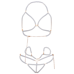 LEG AVENUE - SET SUJETADOR MUÑEQUERAS and TANGA PERLA