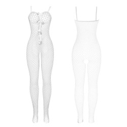 SUBBLIME - 951740 BODYSTOCKING CROTCHLESS DE REJILLA CON LAZOS BLANCO TALLA ÚNICA