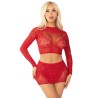LEG AVENUE - TOP FALDA DE REJILLA CON BRILLANTES ROJO