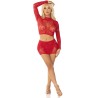LEG AVENUE - TOP FALDA DE REJILLA CON BRILLANTES ROJO