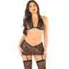 LEG AVENUE - TOP FALDA LIGUEROS CON DIAMANTES NEGRO TALLA ÚNICA