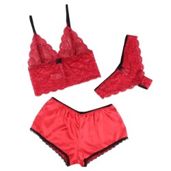 SUBBLIME - 953898 SET 3 PIEZAS ENCAJE Y SATEN ROJO S-M