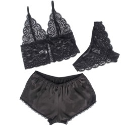 SUBBLIME - 953928 SET 3 PIEZAS ENCAJE Y SATEN NEGRO L-XL