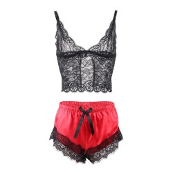 SUBBLIME - 953959 PIJAMA SEXY SATEN Y ENCAJE NEGRO-ROJO S-M