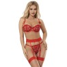 SUBBLIME - 954338 SUJETADOR TANGA LIGUEROS ESTAMPADO DE CORAZONES ROJO L-XL