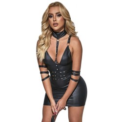 SUBBLIME - 954406 VESTIDO BONDAGE DE CUERO NEGRO S-M