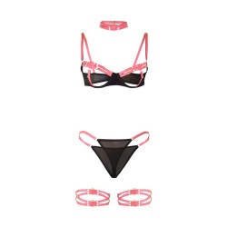 SUBBLIME - 955304 SET SUJETADOR CON COLLAR Y DETALLES PARA PIERNAS ROSA FLUORESCENTE L-XL