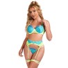SUBBLIME - 955311 SET SUJETADOR CON ENCAJE Y LIGUEROS VERDE Y AZUL S-M