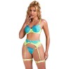 SUBBLIME - 955328 SET SUJETADOR CON ENCAJE Y LIGUEROS VERDE Y AZUL L-XL