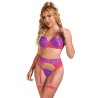 SUBBLIME - 955366 SET SUJETADOR CON ENCAJE Y LIGUEROS ROSA Y MORADO L-XL