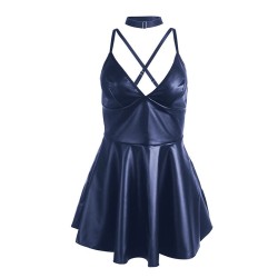 SUBBLIME - 955410 VESTIDO CON TIRANTES DE CUERO AZUL S-M