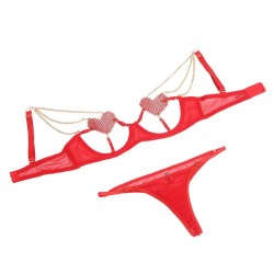 SUBBLIME - 955526 CONJUNTO SUJETADOR CON CADENAS Y CORAZÓN DE MALLA ROJO L-XL