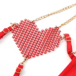 SUBBLIME - 955526 CONJUNTO SUJETADOR CON CADENAS Y CORAZÓN DE MALLA ROJO L-XL