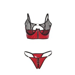 SUBBLIME - 955533 CONJUNTO SUJETADOR CON CREMALLERA DE MALLA DE CHAROL ROJO S-M