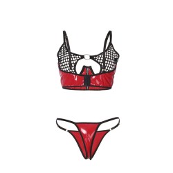 SUBBLIME - 955533 CONJUNTO SUJETADOR CON CREMALLERA DE MALLA DE CHAROL ROJO S-M