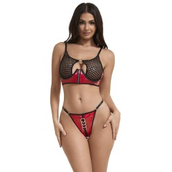 SUBBLIME - 955540 CONJUNTO SUJETADOR CON CREMALLERA DE MALLA DE CHAROL ROJO L-XL