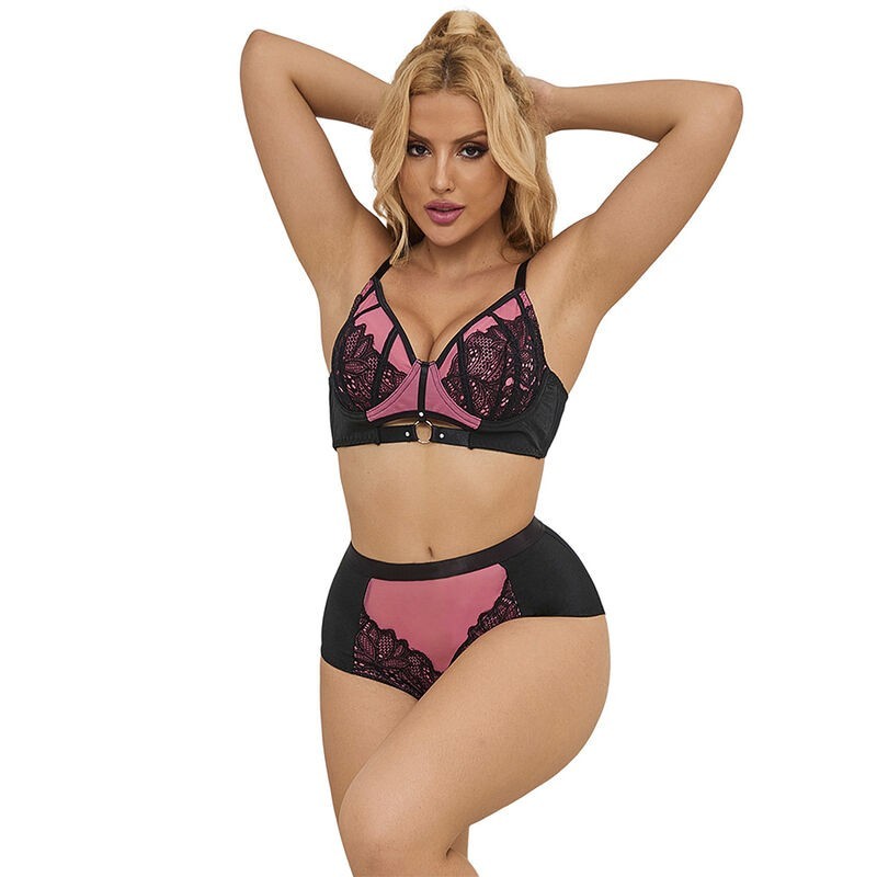 SUBBLIME - 955571 CONJUNTO SUJETADOR CON CREMALLERA DE MALLA DE CHAROL ROSA S-M