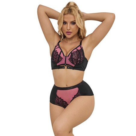 SUBBLIME - 955571 CONJUNTO SUJETADOR CON CREMALLERA DE MALLA DE CHAROL ROSA S-M