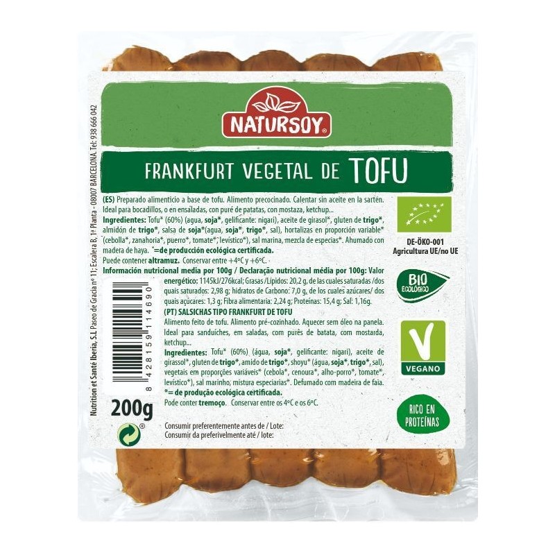 REFRIG SALCHICHA VEGETAL FRANKFURT DE TOFU BIO NATURSOY  200 G