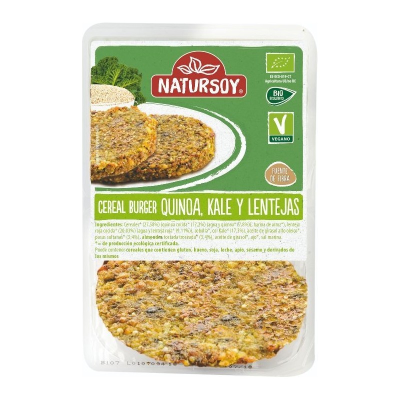REFRIG BURGER BIO QUINOA KALE  LENTEJAS  PASAS Y ALMENDRAS NATURSOY  200 G