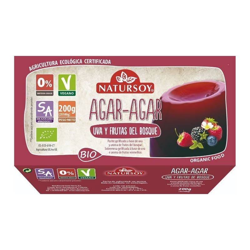 REFRIG POSTRE AGAR AGAR UVA Y FRUTAS DEL BOSQUE NATURSOY  200 G