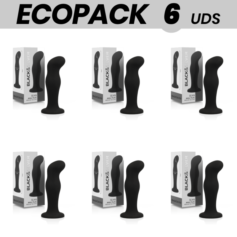 ECOPACK 6 UDS - BLACKandSILVER SEAN PLUG ANAL SILICONA PREMIUM NEGRO