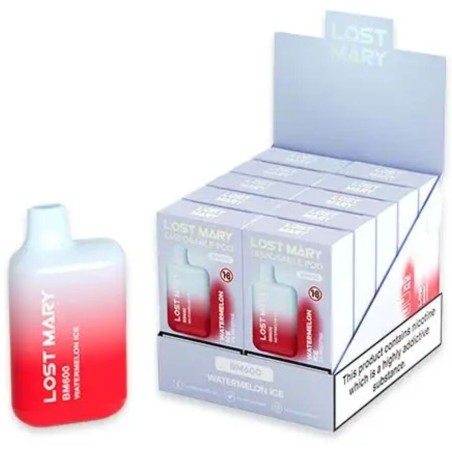 LOST MARY - (PACK PROFESIONAL EXPOSITOR - 10 UNIDADES) BM600 VAPER NICOTINA 2 DESECHABLE SABOR SANDÍA HELADA